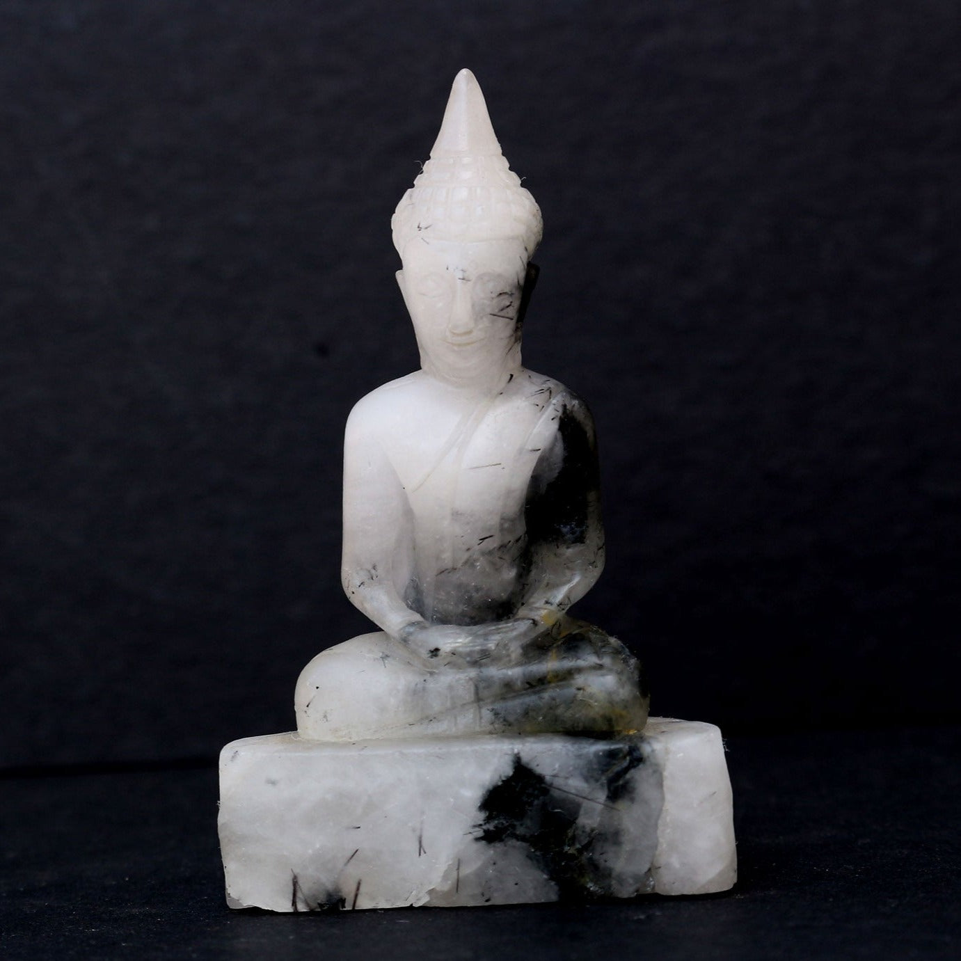 White & Black Quartz Meditating Buddha Statue