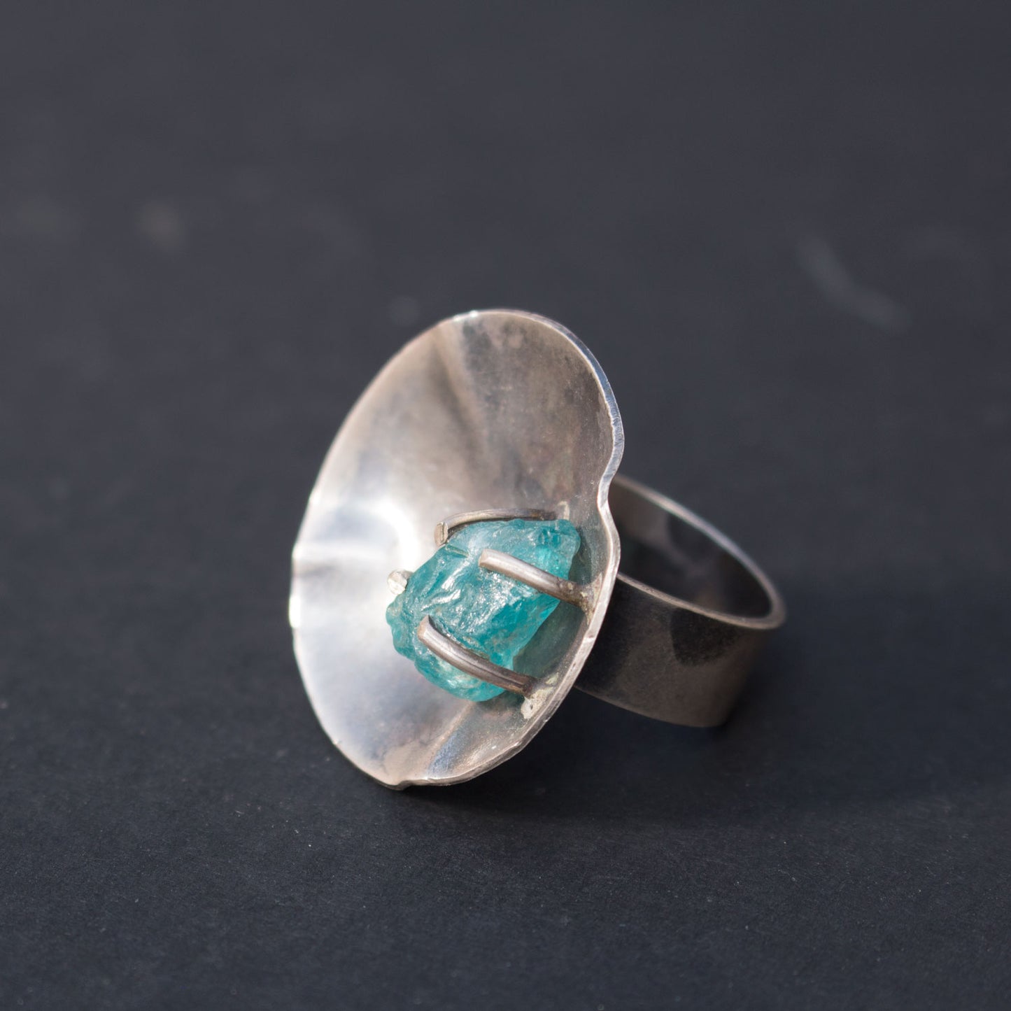 Blue Apatite crystal sterling silver ring