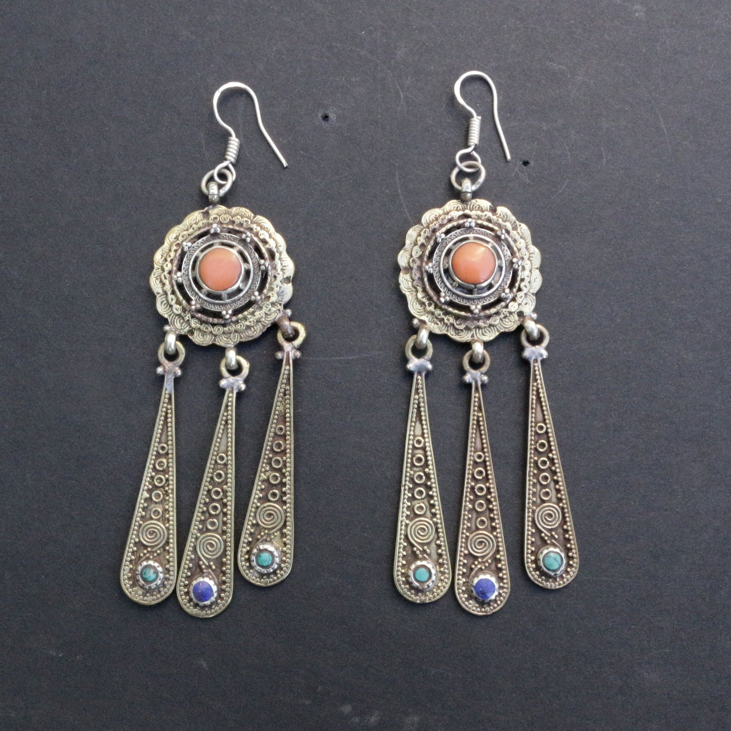 Coral tribal dangle earrings