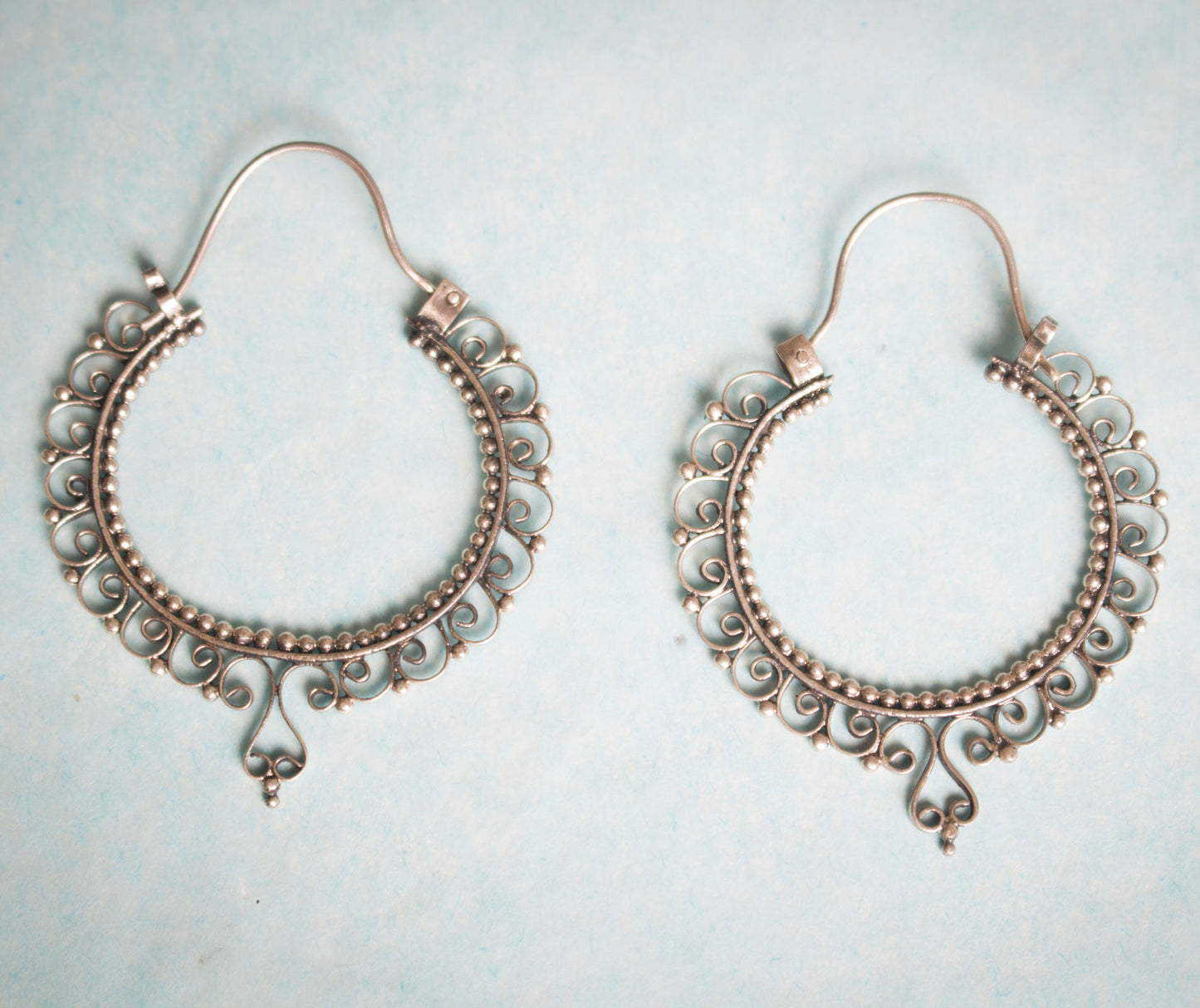 Floral sterling hoops earrings