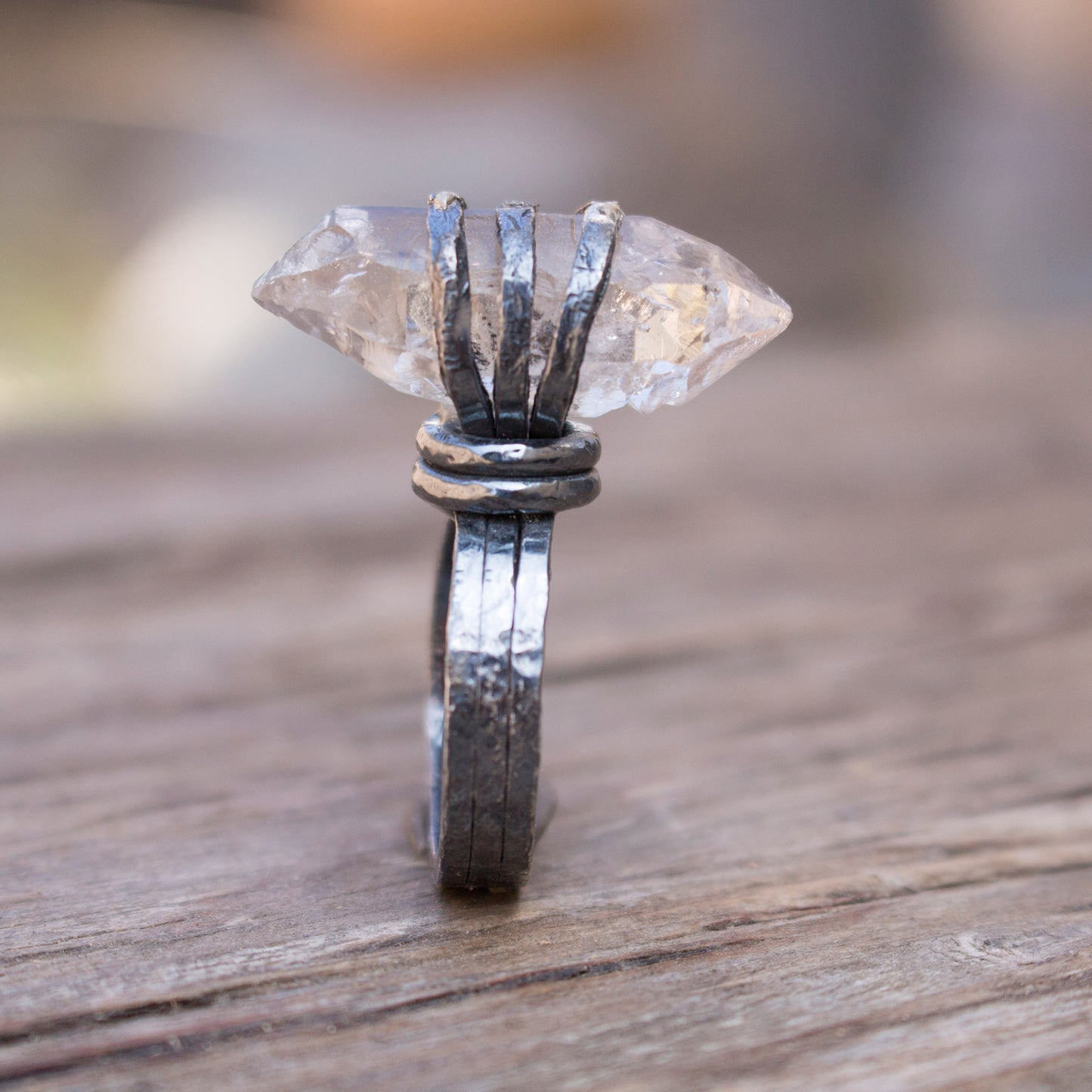 Herkimer diamond quartz ring