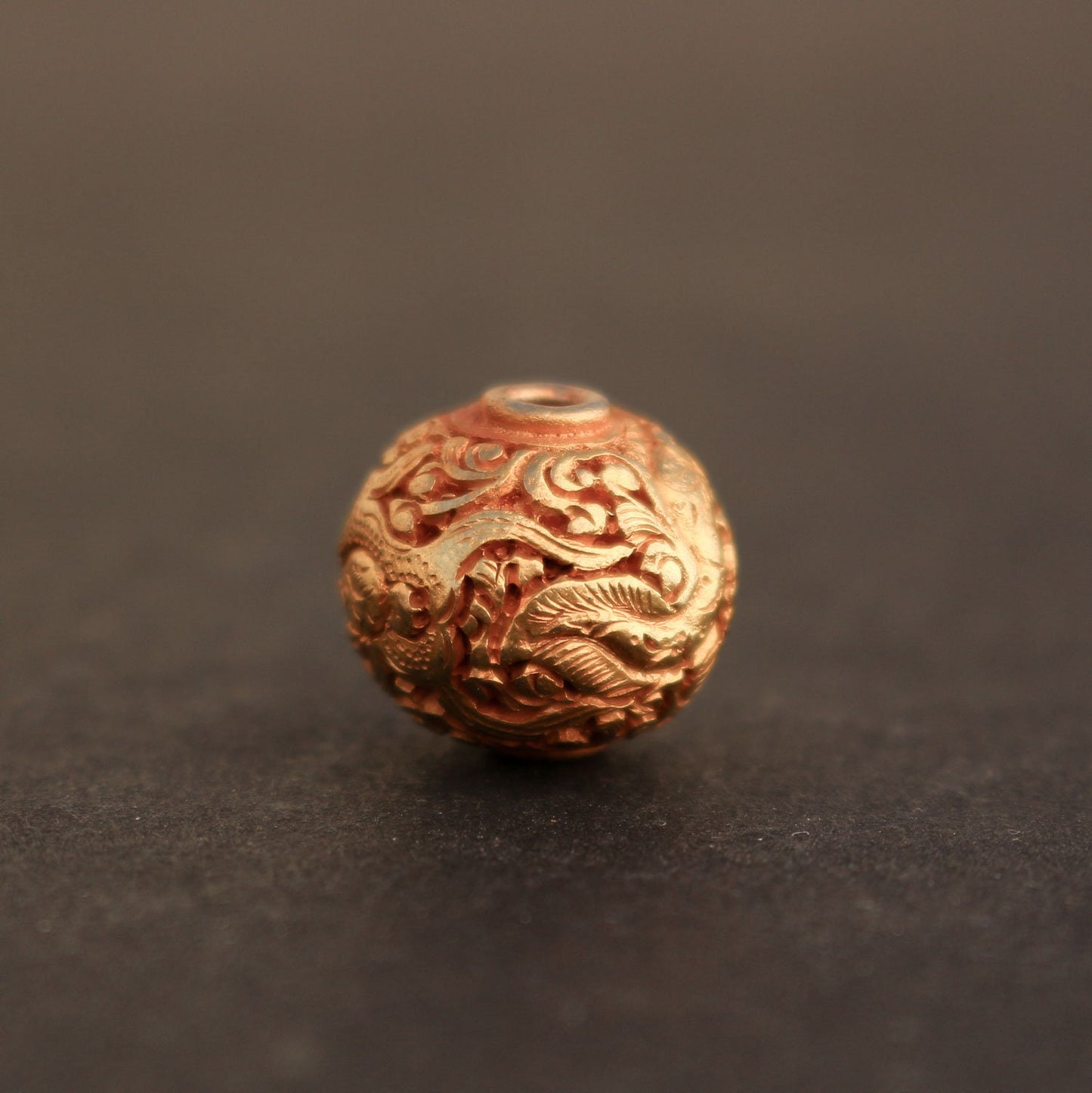 One Gold Plate Round Tibetan Dragon Bead