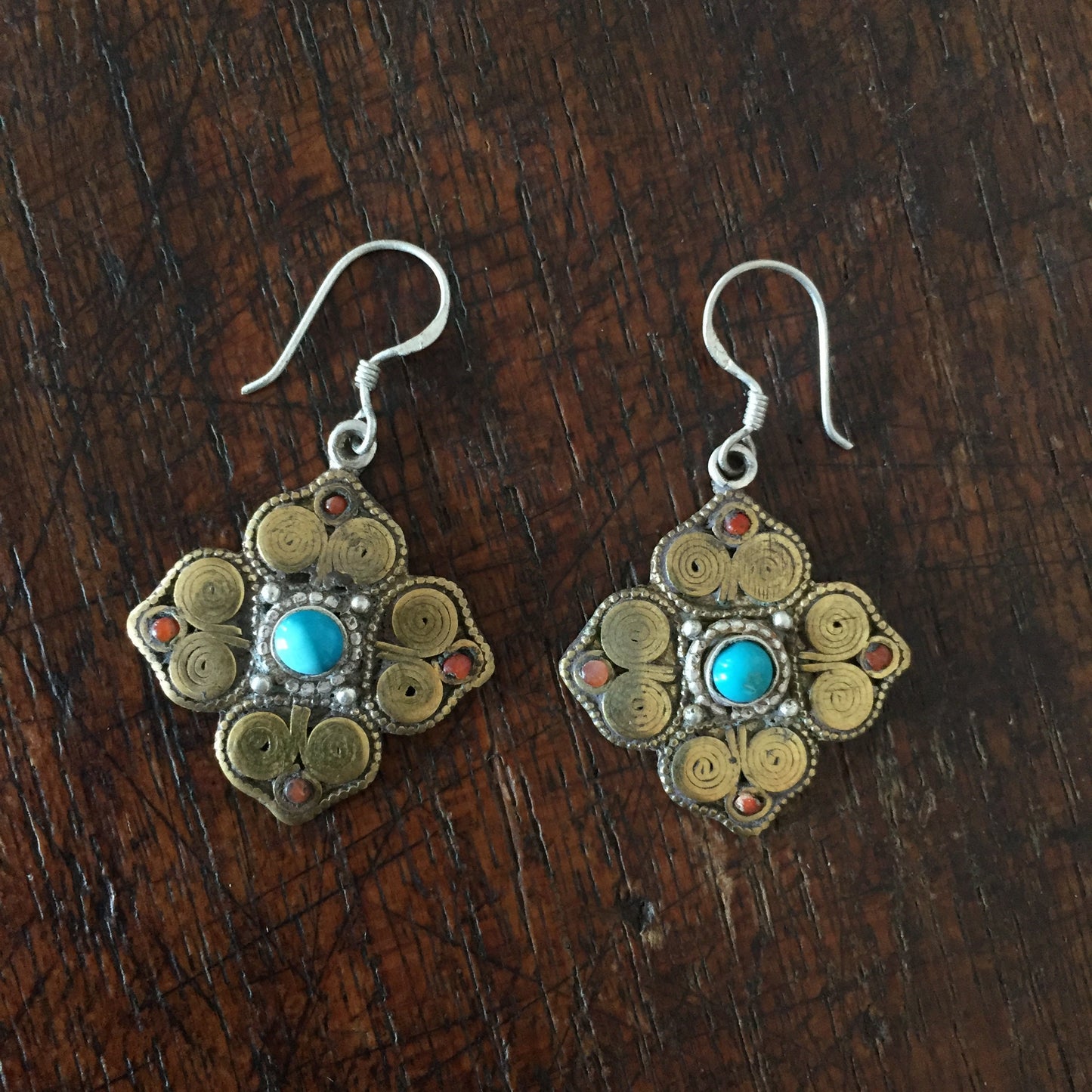 Coral & Turquoise Inlay Earrings