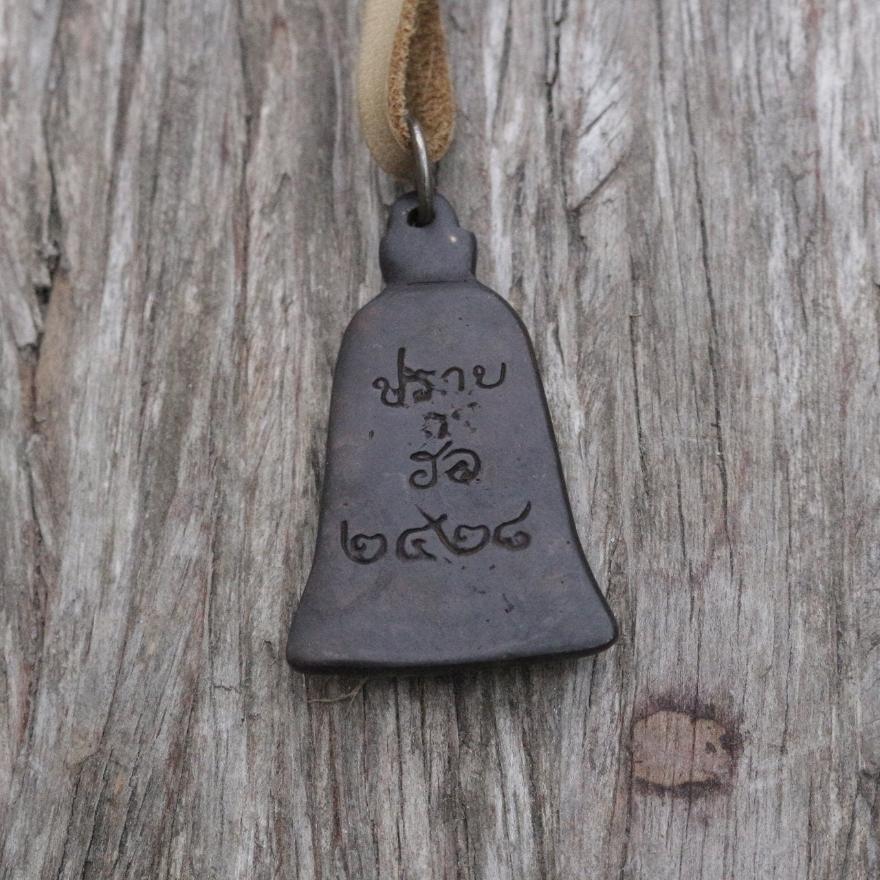 Buddha Amulet On Tan Leather Lace Necklace
