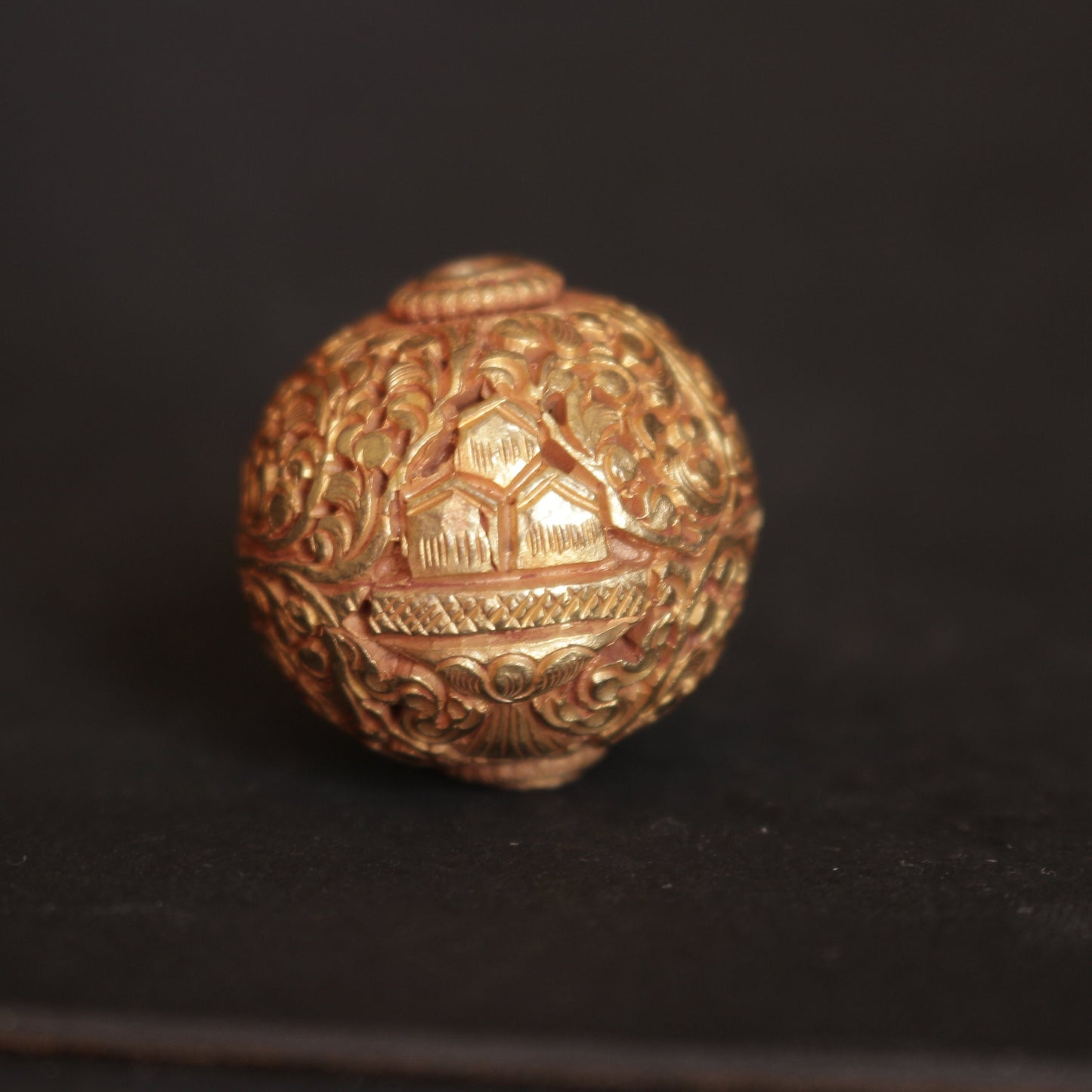 One Gold Plated Round Tibetan Handmade Bead