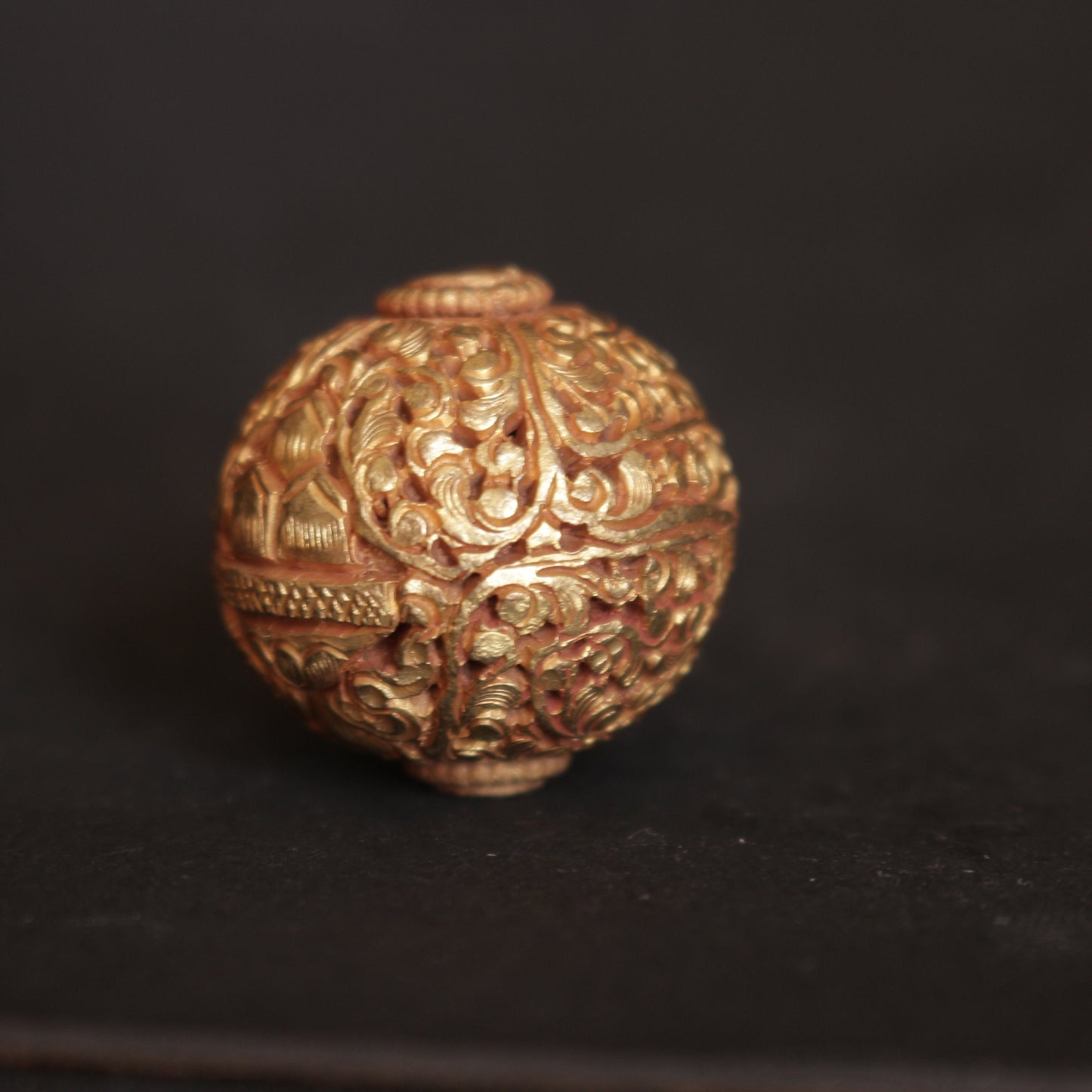 One Gold Plated Round Tibetan Handmade Bead
