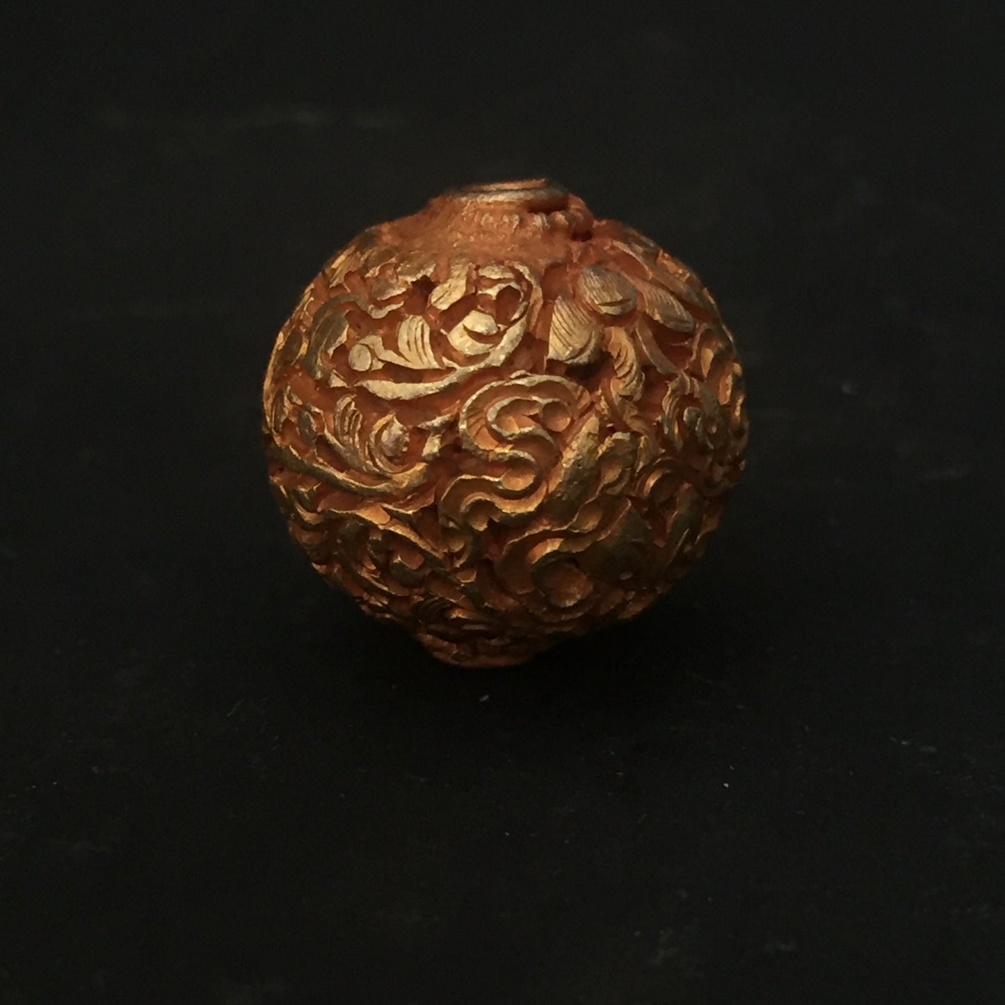 One Gold Plate Round Tibetan  Bead