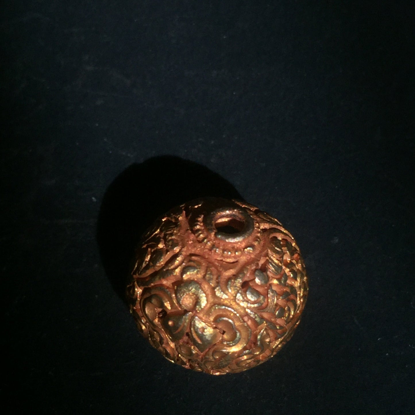 One Gold Plate Round Tibetan  Bead