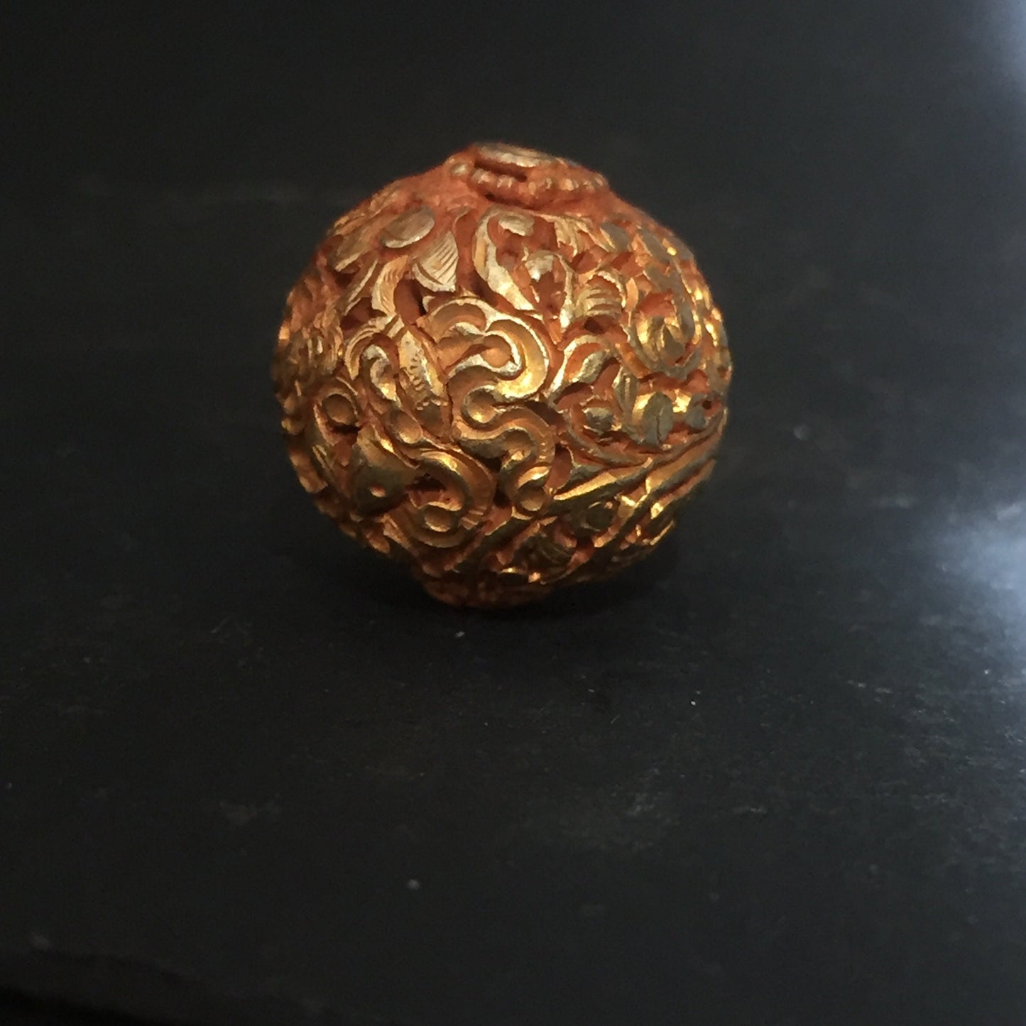 One Gold Plate Round Tibetan  Bead