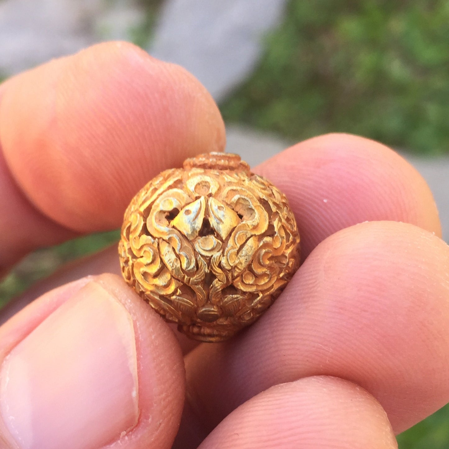 One Gold Plate Round Tibetan  Bead