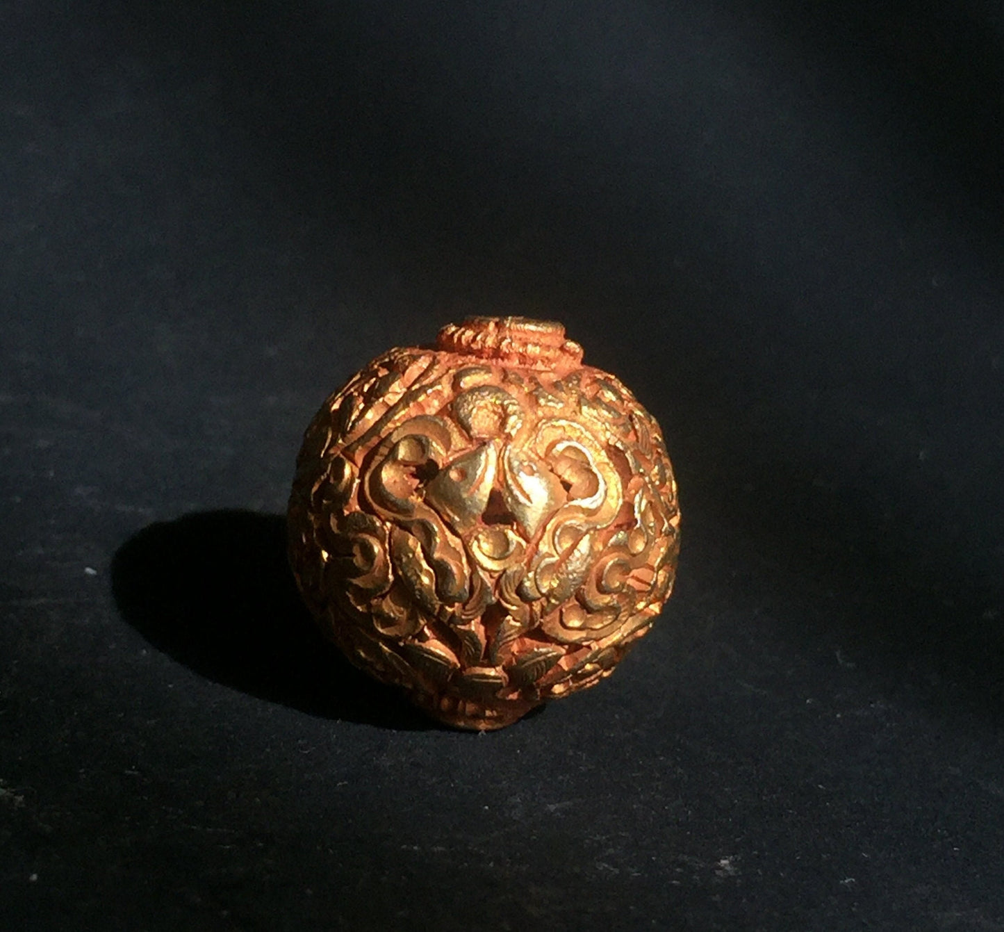 One Gold Plate Round Tibetan  Bead