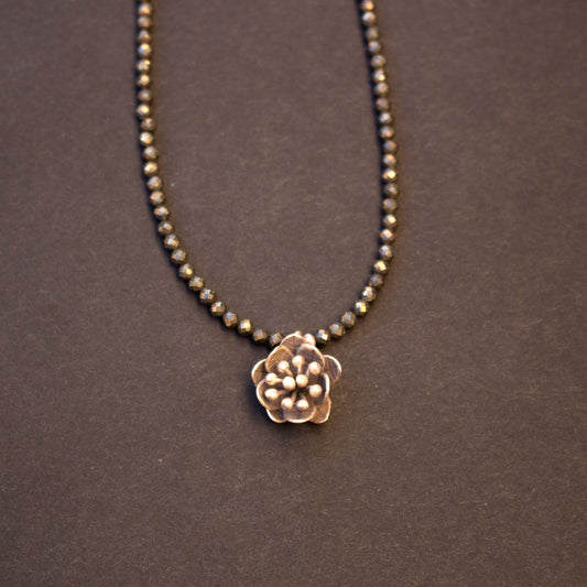 Pyrite sterling silver lotus necklace