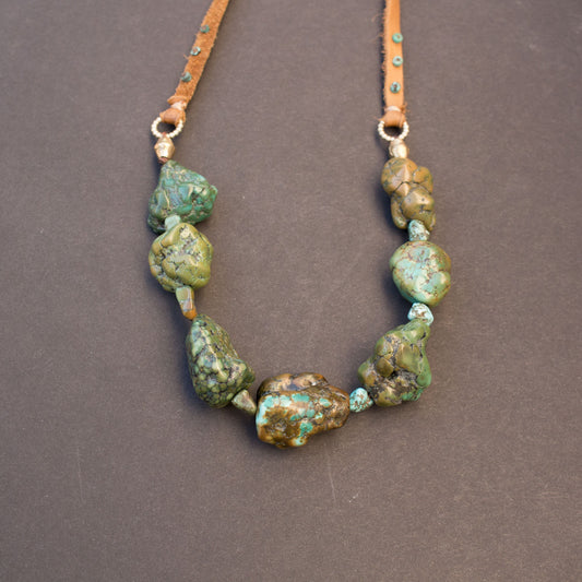 Raw turquoise leather necklace